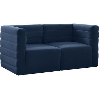 Quincy Velvet 2 Seater Modular Sofa with Arm Support In Navy