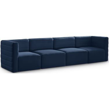 Quincy Velvet 4 Seater Modular Sofa with Arm Support In Navy