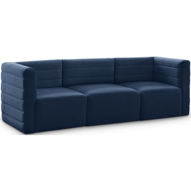 Quincy Velvet 3 Seater Modular Sofa with Arm Support In Navy