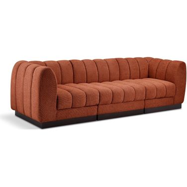 Quinn Chenille Fabric 3 Seater Modular Sofa with Arm Support In Cognac
