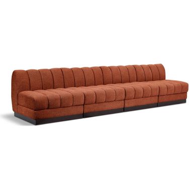 Quinn Chenille Fabric 4 Seater Modular Sofa In Cognac
