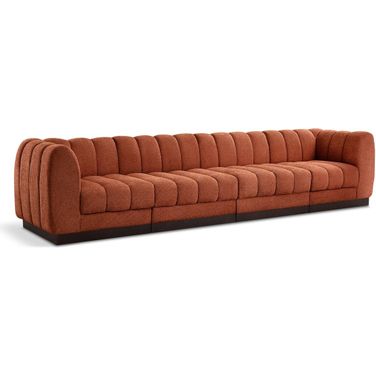 Quinn Chenille Fabric 4 Seater Modular Sofa with Arm Support In Cognac