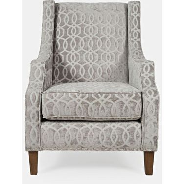 Quinn Upholstered Geometric Pattern Accent Chair with Nailhead Trim In Dove Grey