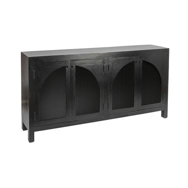 Quinn Mango Wood and Cane Arched Door Sideboard Cabinet In Black