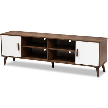 Quinn Mid-Century Modern Two-Tone White And Walnut Finished 2-Door Wood Tv Stand
