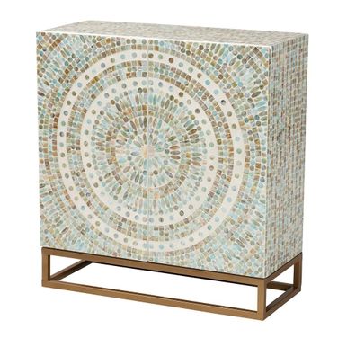 Quintus Mother of Pearl Storage Cabinet In Mosaic Multicolor and White
