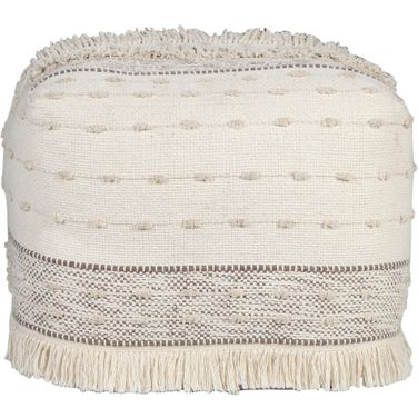 Quorx Striped Hand-Woven All-Natural Cotton Ottoman Pouf In Cream and Brown
