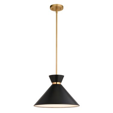 Racine 15 Inch 1 Light Pendant In Matte Black and Natural Brass
