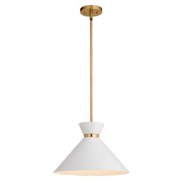 Racine 15 Inch 1 Light Pendant In Matte White and Natural Brass