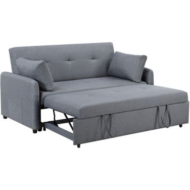Radella 69 Inch Linen Convertible Sleeper Loveseat with USB Ports and Pillows In Gray
