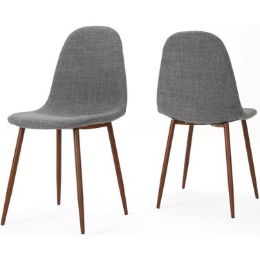 Radiancy Upholstered Armless Dining Chair with Wood Legs Set of 2 In Light Grey and Dark Brown