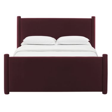 Rael Performance Velvet Queen Platform Bed In Mulberry