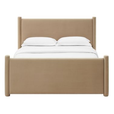 Rael Performance Velvet Queen Platform Bed In Taupe