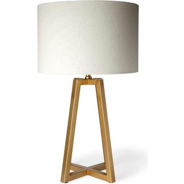 Raelynn 29 Inch White-Linen Drum Shade With Gold Metal Frame Table Lamp