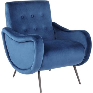 Rafael Contemporary Lounge Chair In Black Metal And Blue Velvet