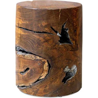 Rafe Wooden Accent Stool In Silver