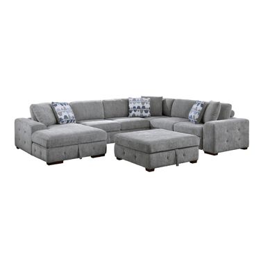 Raife 5-Piece Sectional with Left Chaise and Storage Ottoman In Gray