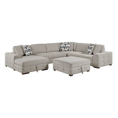 Raife 5-Piece Sectional with Left Chaise and Storage Ottoman In Taupe