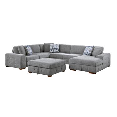 Raife 5-Piece Sectional with Right Chaise and Storage Ottoman In Gray