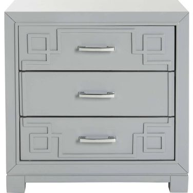 Raina Grey 3-Drawer Greek Key Nightstand