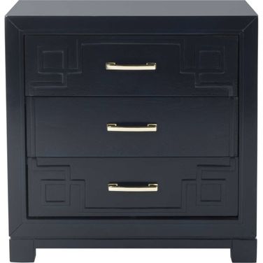 Raina Navy 3-Drawer Greek Key Nightstand