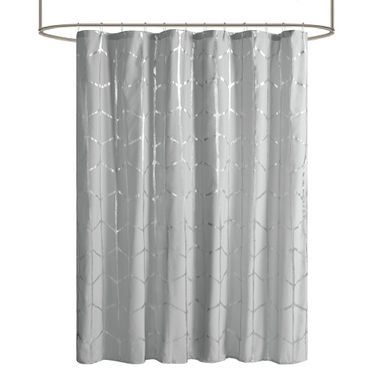 Raina Printed Metallic Shower Curtain In Grey and Silver