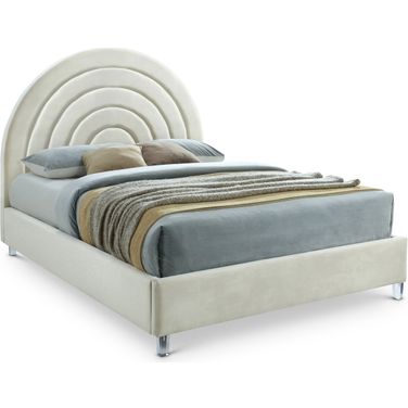 Rainbow Velvet King Bed In Cream