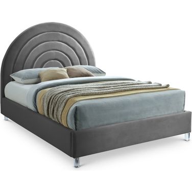 Rainbow Velvet King Bed In Grey
