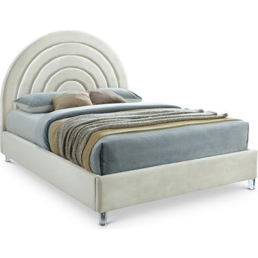 Rainbow Velvet Queen Bed In Cream