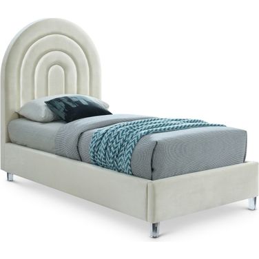 Rainbow Velvet Twin Bed In Cream