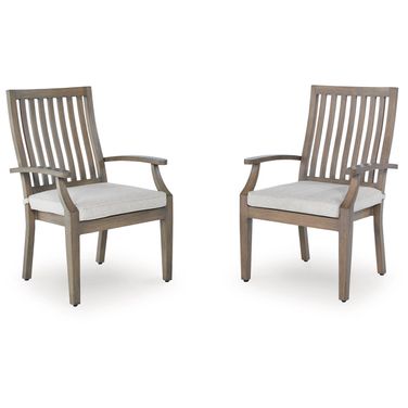 Rainier Ranch Outdoor Arm Chair with Cushion Set of 2 In Brown and Beige