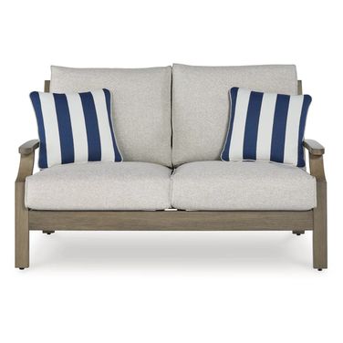 Rainier Ranch Outdoor Loveseat with Cushion In Brown and Beige