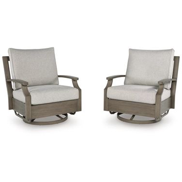 Rainier Ranch Outdoor Swivel Glider Chair with Cushion In Brown and Beige