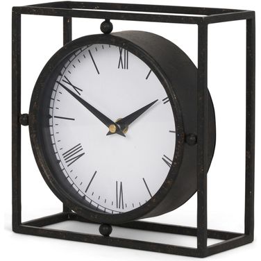 Raisa Antiquing Metal Table Clock In Black and Gold