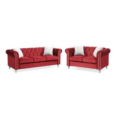 Raisa Living Room Set In Burgundy