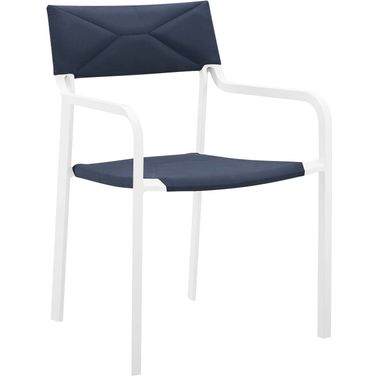 Raleigh Stackable Outdoor Patio Aluminum Dining Arm Chair In White Navy