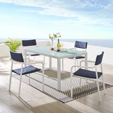 Raleigh White Navy 5 Piece Outdoor Patio Aluminum Dining Set EEI-3796-WHI-NAV