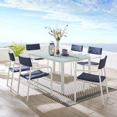 Raleigh White Navy 7 Piece Outdoor Patio Aluminum Dining Set EEI-3797-WHI-NAV