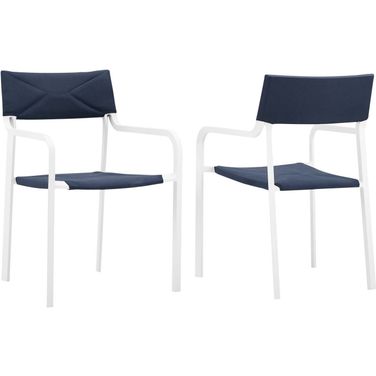 Raleigh White Navy Outdoor Patio Aluminum Arm Chair Set of 2