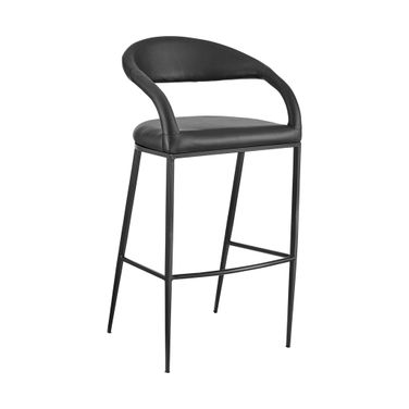 Ramona 26 Inch Counter Stool with Matte Black Iron and Black Faux Leather