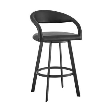 Ramona 26 Inch Swivel Counter Stool with Matte Black Iron and Black Faux Leather
