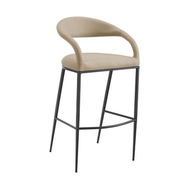 Ramona 30 Inch Barstool with Matte Black Iron and Beige Faux Leather