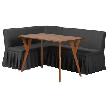 Randolph 3-Piece Upholstered Dining Nook Bench Set In Dark Grey and Dark Brown