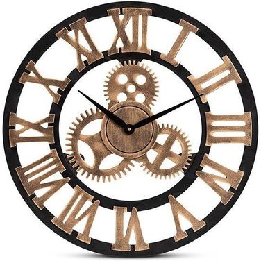 Randolph Industrial Vintage Style Black and Distressed Brown Finished Wood Wall Clock