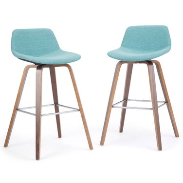 Randolph Linen Look Fabric Bentwood Counter/Bar Height Stool Set of 2 In Aqua Blue