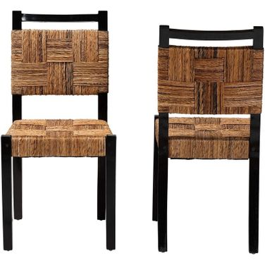 Raniya Handwoven Seagrass Dining Chair Set of 2 In Black and Brown