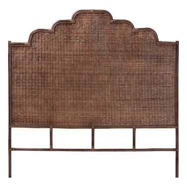 Raphaela Natural Rattan Handwoven Wicker Queen Standalone Panel Headboard with Stepped Detailing In Coffee Bean