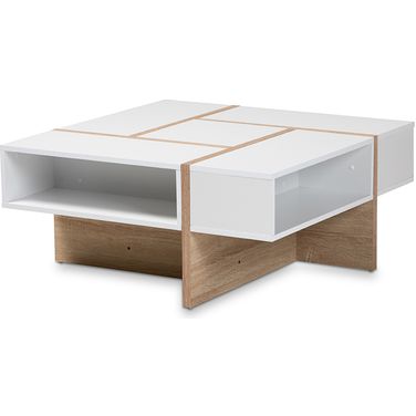 Rasa Modern And Contemporary Two-Tone White And Oak Finished Wood Coffee Table