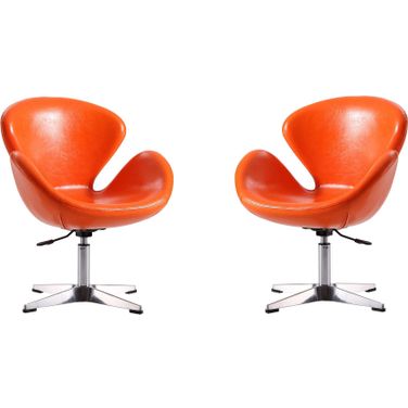 Raspberry Faux Leather Adjustable Swivel Chair in Tangerine and Polished Chrome (Set of 2)