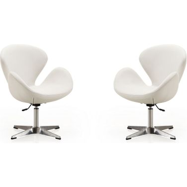 Raspberry Faux Leather Adjustable Swivel Chair in White and Polished Chrome (Set of 2)